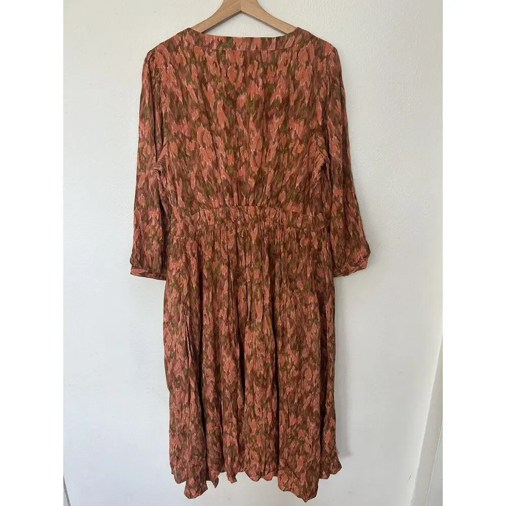 NWT Downeast Ziggy Tie Dress Midi Abstract Print Size‎ XL Romantic Modest Button